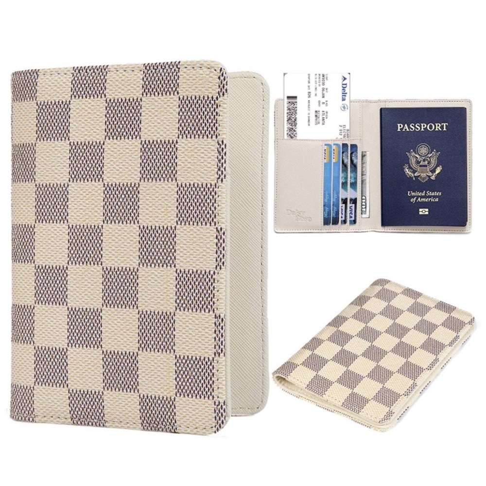 - LUX Cream checkered  RFID Passport Holder …NEW